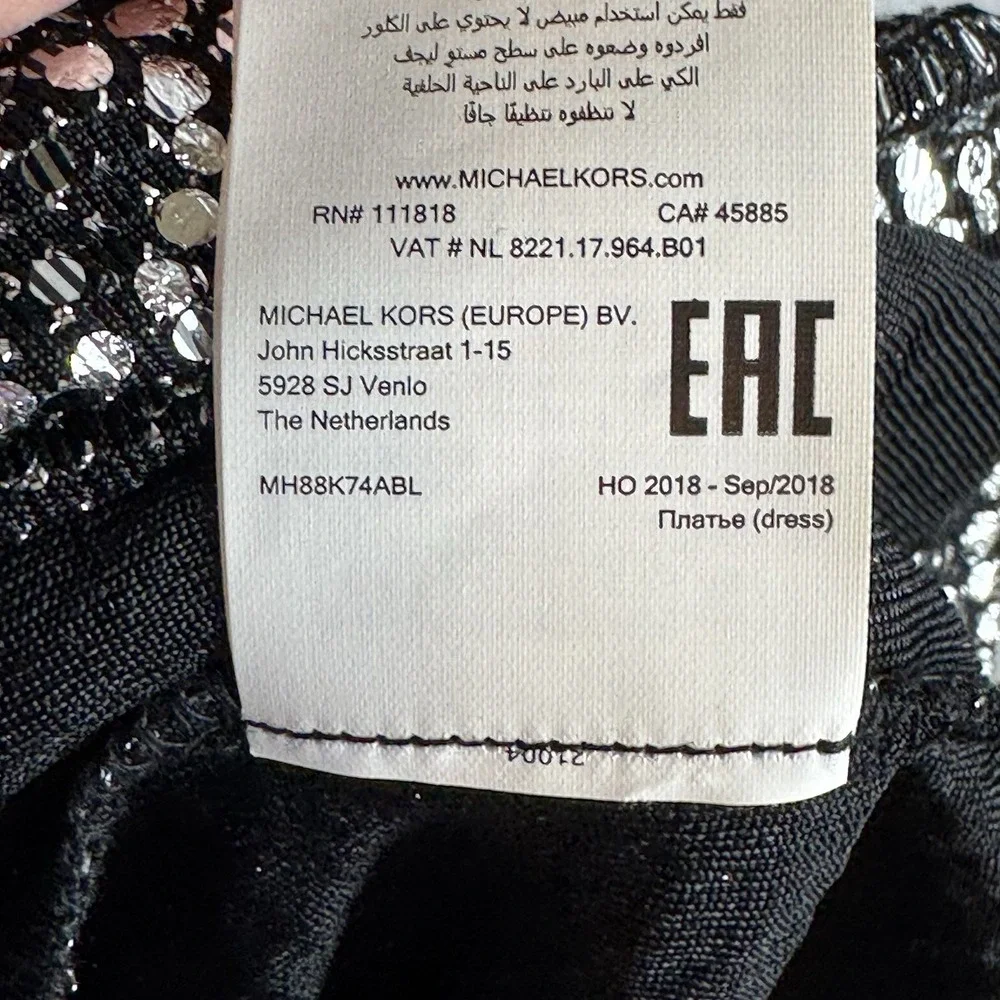 Michael Kors Black‎ Silver Scallop Glitter Lame Cowl Back Chain Dress Medium